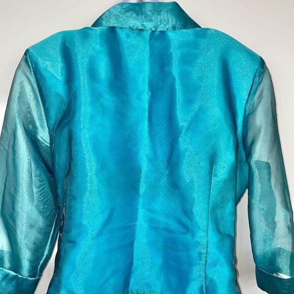 Vintage Helene Blake Womens Jacket Wrap Top XL Petite Blue Sheer - Picture 7 of 10